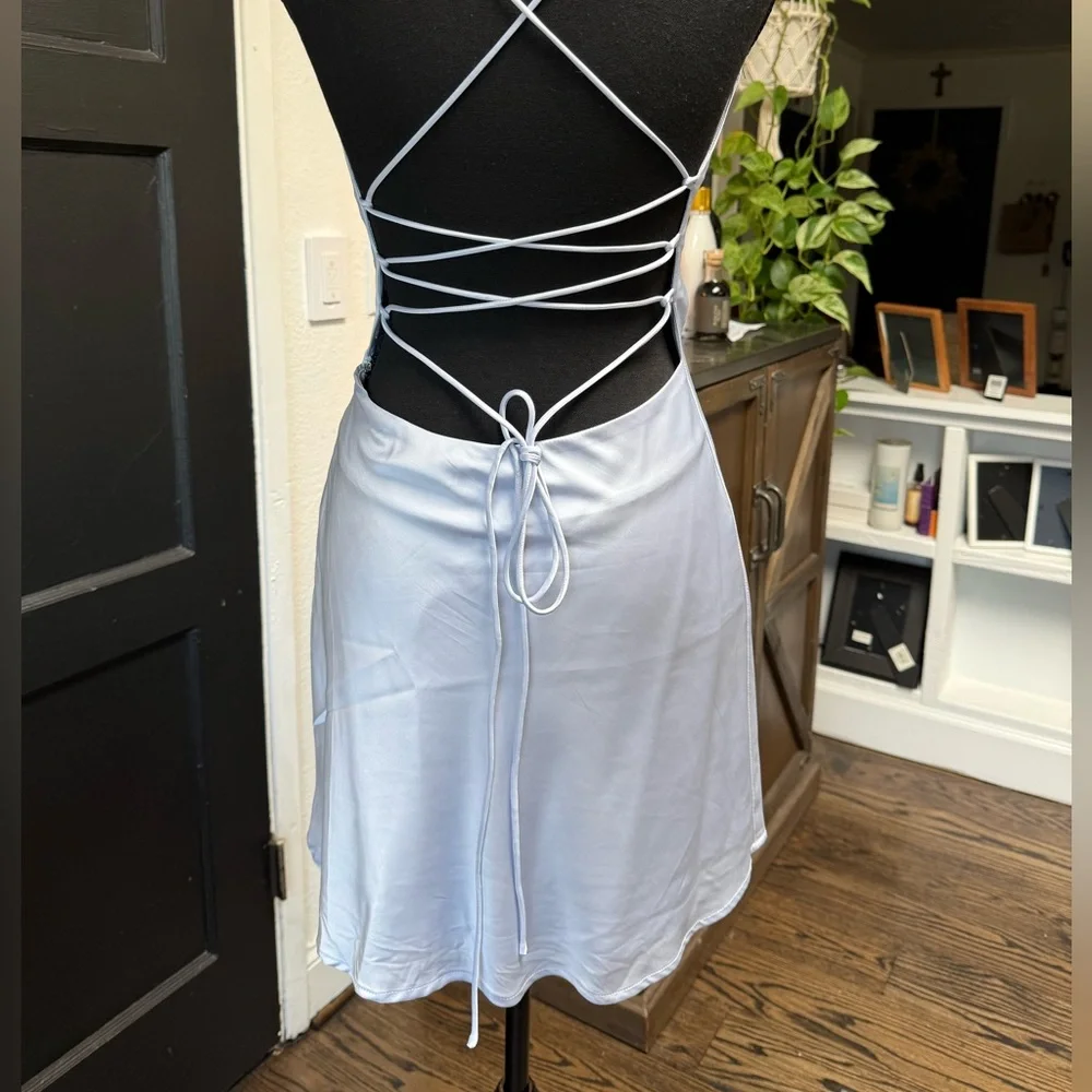 Baby boo Satin Slip Dress in Light Blue - Picture 3 of 4